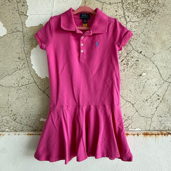 Polo Ralph Lauren Polo Dress Girls 4T Drop Waist Pink Pony Logo Tenniscore Prep - Picture 1 of 6
